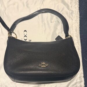 Coach Sutton Cross Body Black Leather Shoulder Bag with Gold Accents